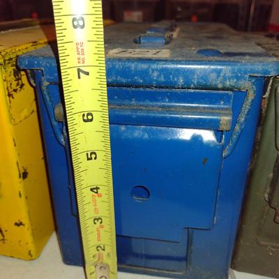 Three Metal Dry Boxes with Contents