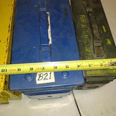 Three Metal Dry Boxes with Contents
