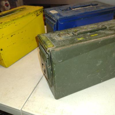 Three Metal Dry Boxes with Contents