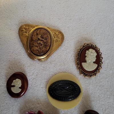 BAKELITE, CAMEOS AND OTHER VINTAGE BROOCHES