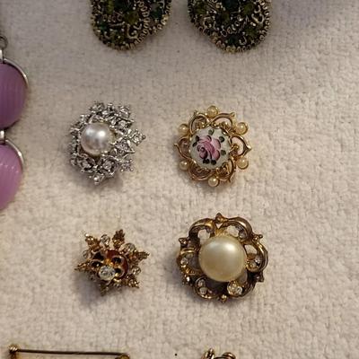 NECKLACE & EARRING SET PLUS SMALLER PINS/BROOCHES