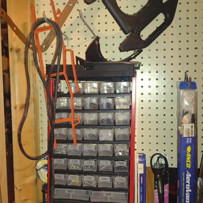 Assorted Tools and Automotive Accessories- Contents on Pegboard