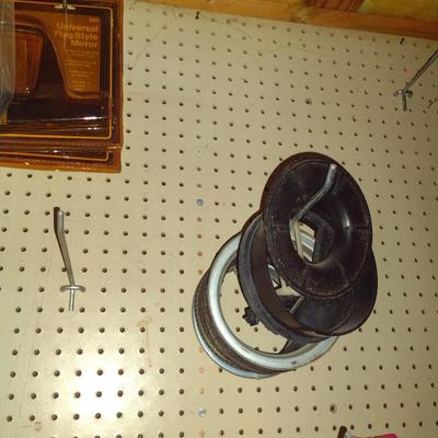 Assorted Tools and Automotive Accessories- Contents on Pegboard