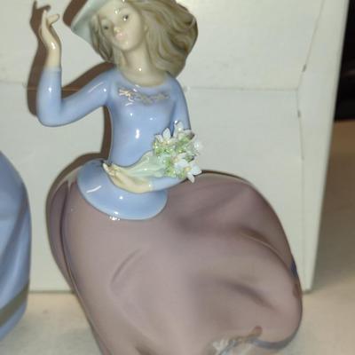 Pair of Nao by Lladro Porcelain Figurine- 'Girl with Sleepy Puppy' and 'Spring Breeze' (#8)
