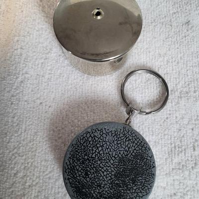POCKET WATCH, SILVER PLATED BOX AND SPOONS PLUS RETRACTABLE KEYCHAIN