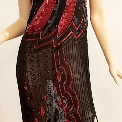 Vtg 70-80s Silk Chiffon hand Beaded and Sequined tube dress
