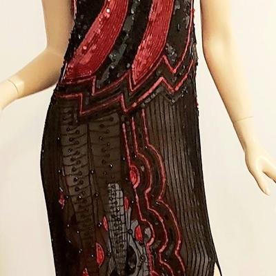 Vtg 70-80s Silk Chiffon hand Beaded and Sequined tube dress
