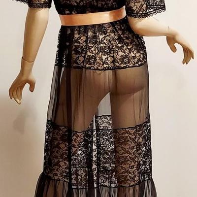 Vtg 60s Layering Robe/Dress Maxi lace with Sash
