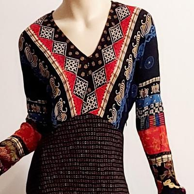 Vtg Stunning Boho Maxi patchwork dress Carol Little fluid Gauze