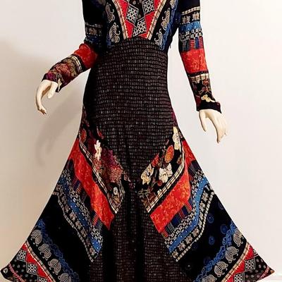 Vtg Stunning Boho Maxi patchwork dress Carol Little fluid Gauze