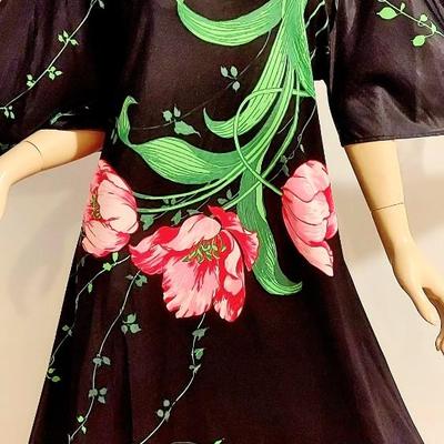 Vtg Butterfield 8 Maxi Floral Kaftan Bar Sleeves