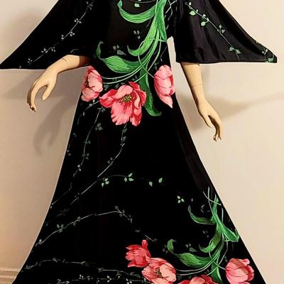 Vtg Butterfield 8 Maxi Floral Kaftan Bar Sleeves