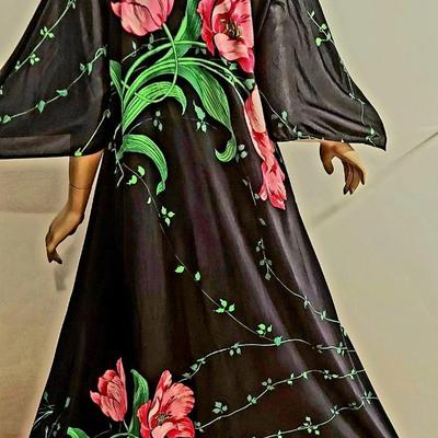 Vtg Butterfield 8 Maxi Floral Kaftan Bar Sleeves