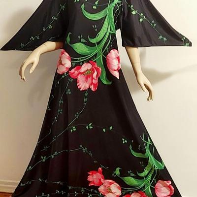 Vtg Butterfield 8 Maxi Floral Kaftan Bar Sleeves