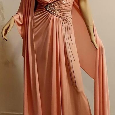 Vtg Jack Bryan Barbie Ballerina print Rhinestone Gown & Shawl