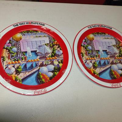 Pair of Vintage 1982 World's Fair Coca Cola Metal Trays- New in Package