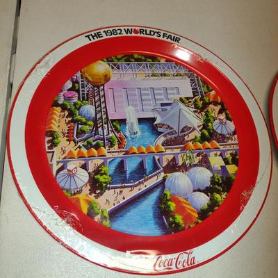 Pair of Vintage 1982 World's Fair Coca Cola Metal Trays- New in Package