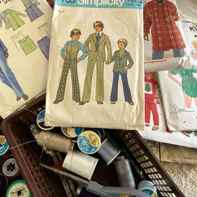 Sewing thread, patterns, scissor, etc