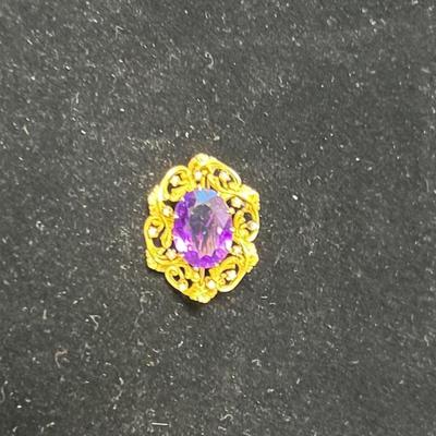 Tested 20K Gold Amethyst and Diamond Brooch [5.49g]