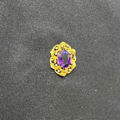 Tested 20K Gold Amethyst and Diamond Brooch [5.49g]