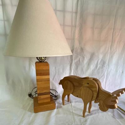 Wooden lamp with wooden moose