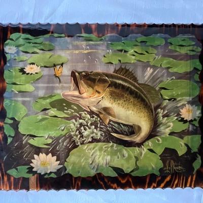Fish picture lacquered on wood board, 1951