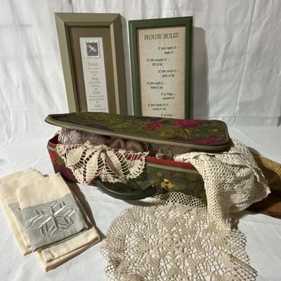 Vintage cloth suitcase with dollies/wall hangings