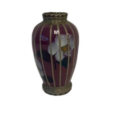 Antique Japanese Meiji Vase with Silverplate Weave Overlay