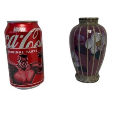 Antique Japanese Meiji Vase with Silverplate Weave Overlay