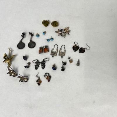 Marked and/or Tested Sterling Silver Earrings and Pin [57.56g]