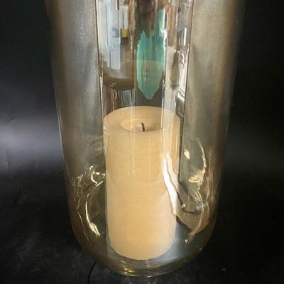 Large Amber Glass Hurricane Lamp