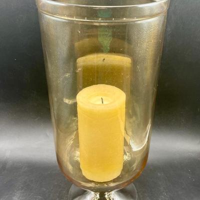 Large Amber Glass Hurricane Lamp