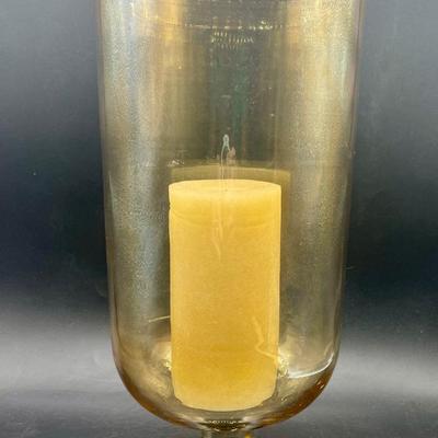 Large Amber Glass Hurricane Lamp