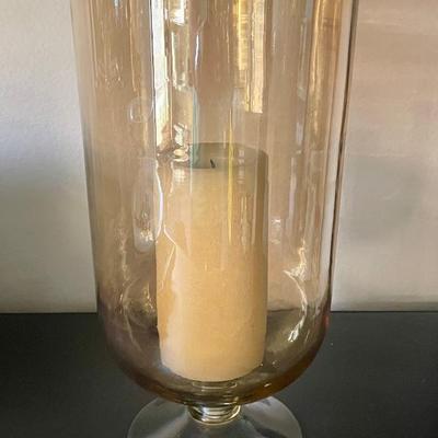 Large Amber Glass Hurricane Lamp