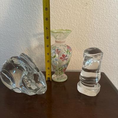 Lot 55 - Crystal Glass Rabbit and Eagle, Plus Small Hand-painted Vase