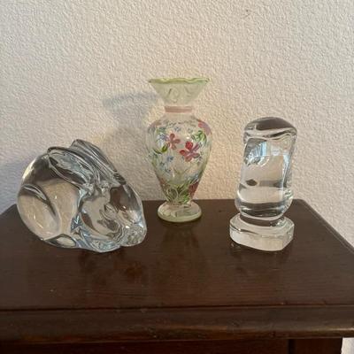 Lot 55 - Crystal Glass Rabbit and Eagle, Plus Small Hand-painted Vase