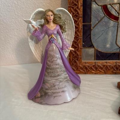 Lot 57 - Crystal, Stained Glass and Wooden Crosses and Thomas Kinkade Angel