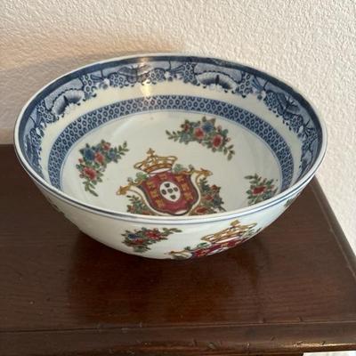 Lot 59 - Vintage Blue and White Porcelain Crown Bowl By Oriental Accent 10"