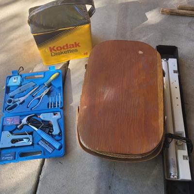 Sale Photo Thumbnail #769: As pictured,  picnic basket has stryrofoam items in it, light works, kodak cooler is well insulated and in good shape.