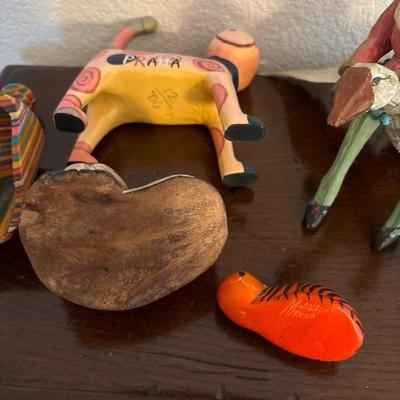 Lot 95 - House of Hatten Santa Elf on a Goose Ornament and Wooden Cats