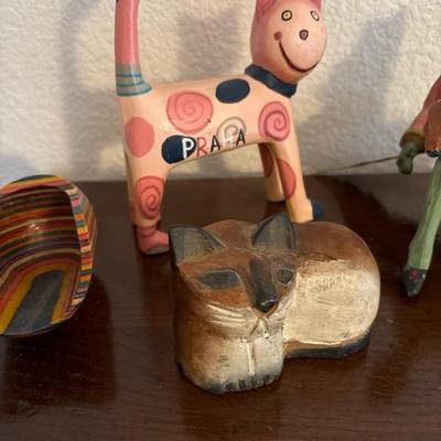 Lot 95 - House of Hatten Santa Elf on a Goose Ornament and Wooden Cats