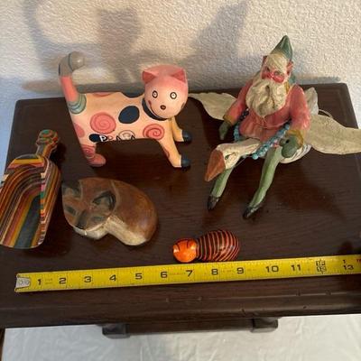 Lot 95 - House of Hatten Santa Elf on a Goose Ornament and Wooden Cats