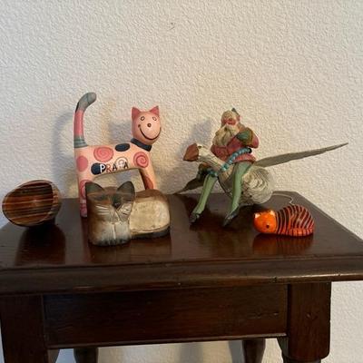 Lot 95 - House of Hatten Santa Elf on a Goose Ornament and Wooden Cats