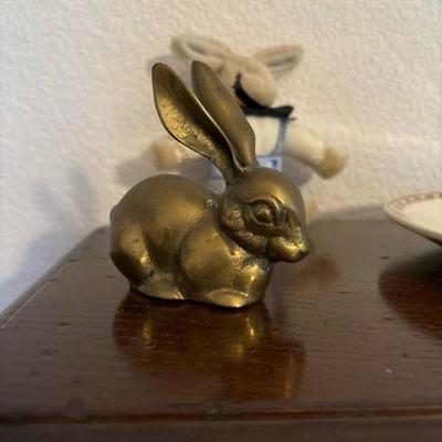 Lot 63 - Rabbit Collectors Plate, Brass Rabbit and Plush