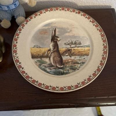 Lot 63 - Rabbit Collectors Plate, Brass Rabbit and Plush