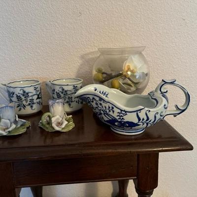 Lot 65 - Blue and White Dishes, including one Blue Danube made in Italy, Silk Orchid and Candle Holders