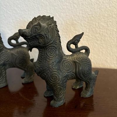 Lot 66 - Pair of Bronze Mandalay Style Lions