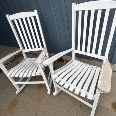 Two wood rocking chairs