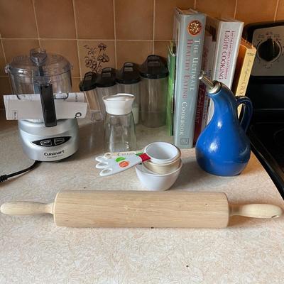 MINI FOOD PROCESSOR, CANISTERS, COOK BOOKS AND BAKING ITEMS