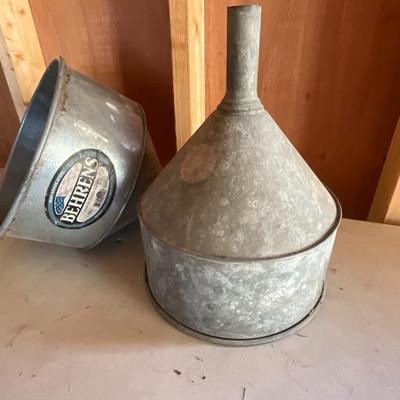 Vintage Galvanized Metal Funnel, & Behrens Funnel